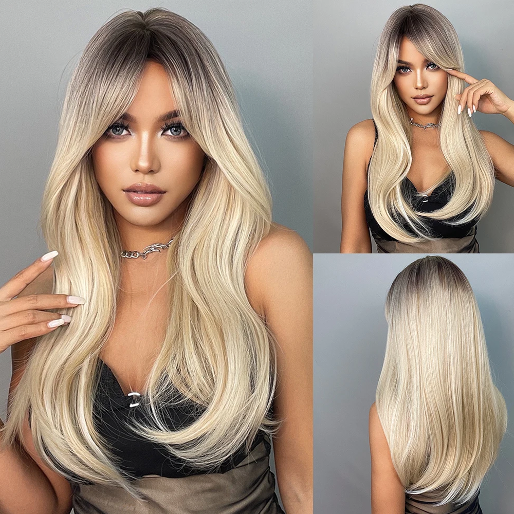 Glossette™ Ombre Brown Blonde Long Straight Synthetic WigsGlossette™ Ombre Brown Blonde Long Straight Synthetic Wigs