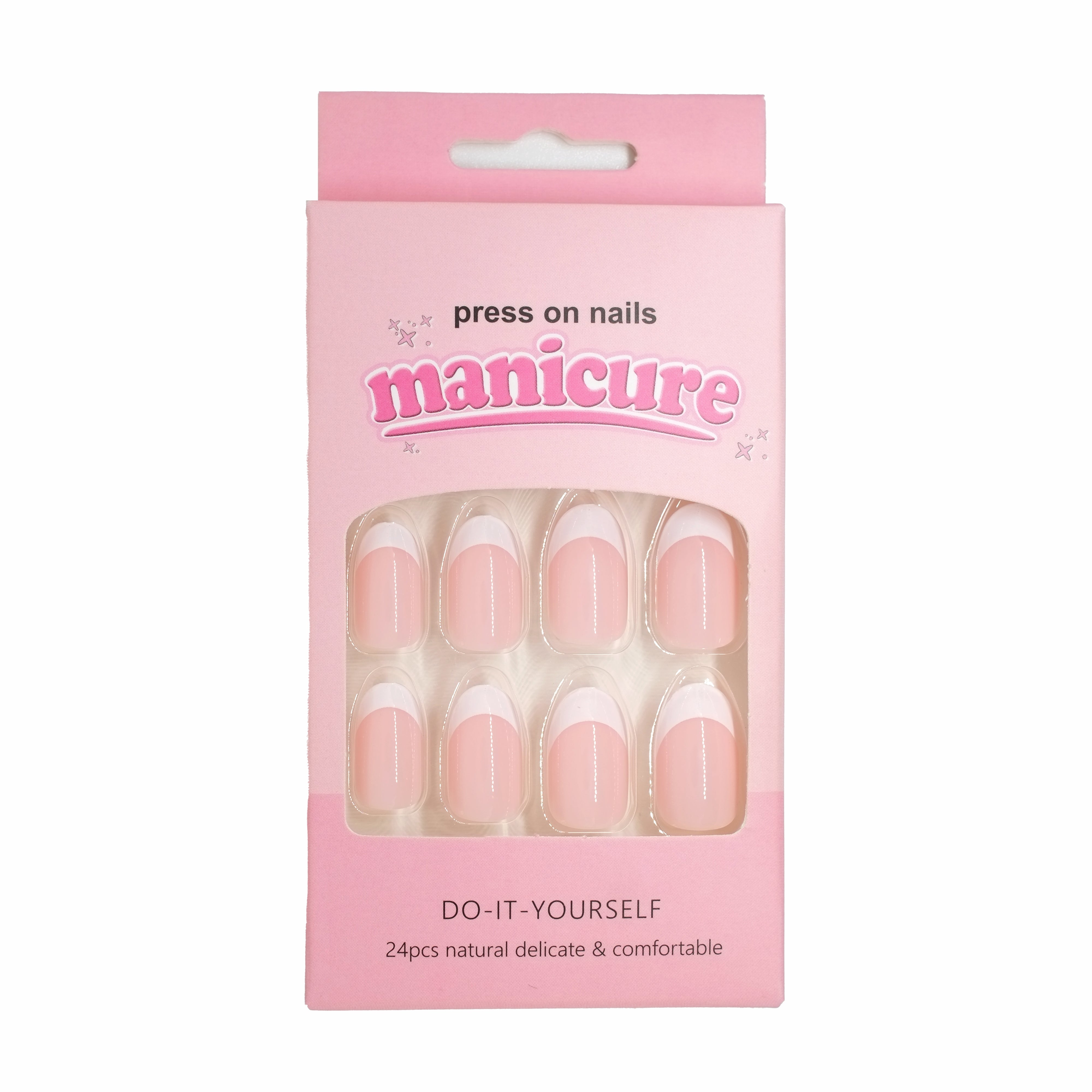 Pink White Short Almond French Tip NailPink White Short Almond French Tip Nail